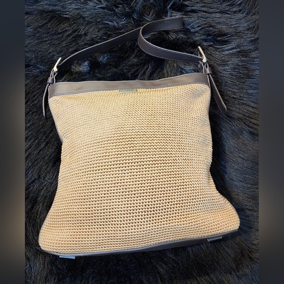 The Sak Elliott Lucca Shoulder Bag Brown Crochet Women's Purse Leather Trimmed - Picture 5 of 14